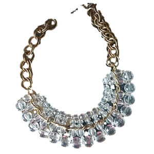 Vintage Chunky Clear Drops Rustic Copper Tone Chain Statement Necklace Large